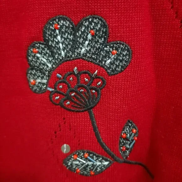 NWT 75% off Burgundy Color Embroidered Sequins Beaded Sweater - Picture 2 of 7